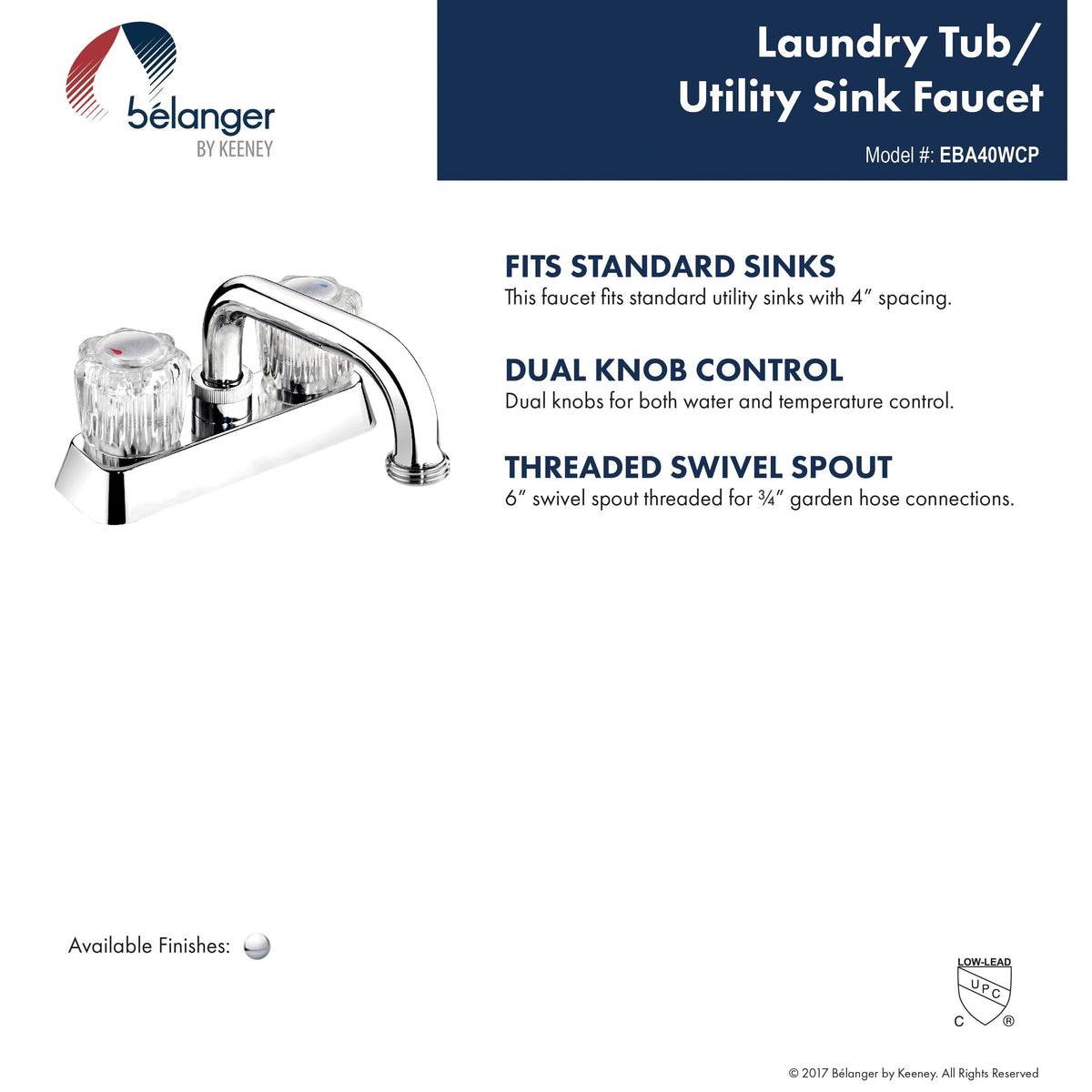 Belanger Essential Polished Chrome Dual Handle Utility Faucet - 2-Hole Deck Mount