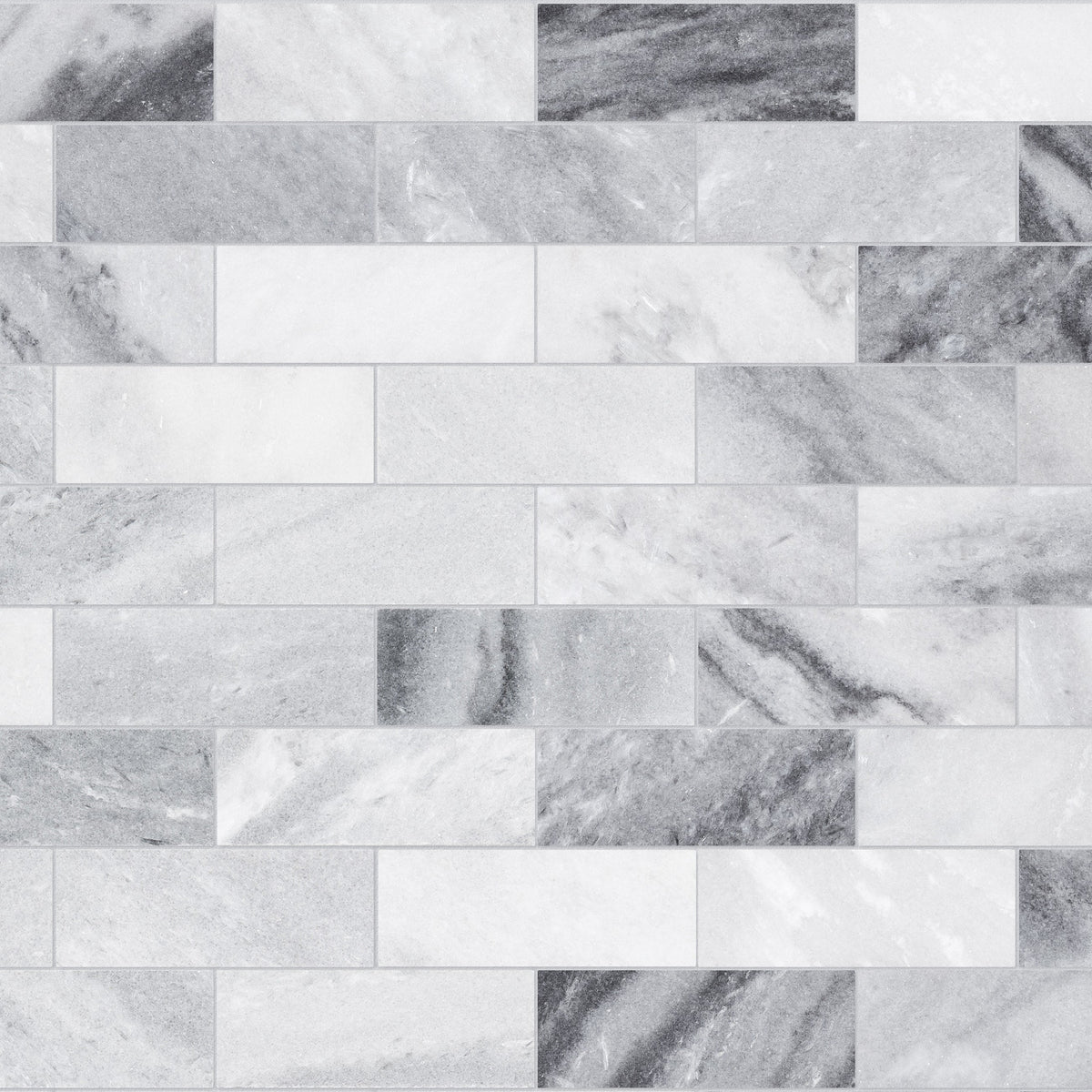 Satori Storm Polished 12-in x 12-in Natural Marble Brick Mosaic Wall Tile, Polished Finish (0.97-sq ft per piece)