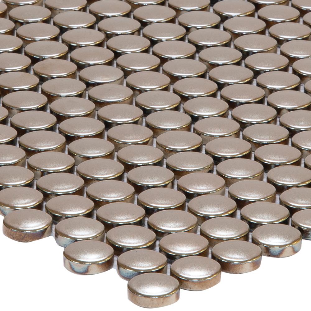 Satori Metallic 12-in x 12-in Metallic Porcelain Penny Round Mosaic Wall Tile