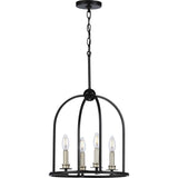 Progress Lighting Seneca 4-Light Matte Black Farmhouse Lantern Medium Hanging Pendant Light