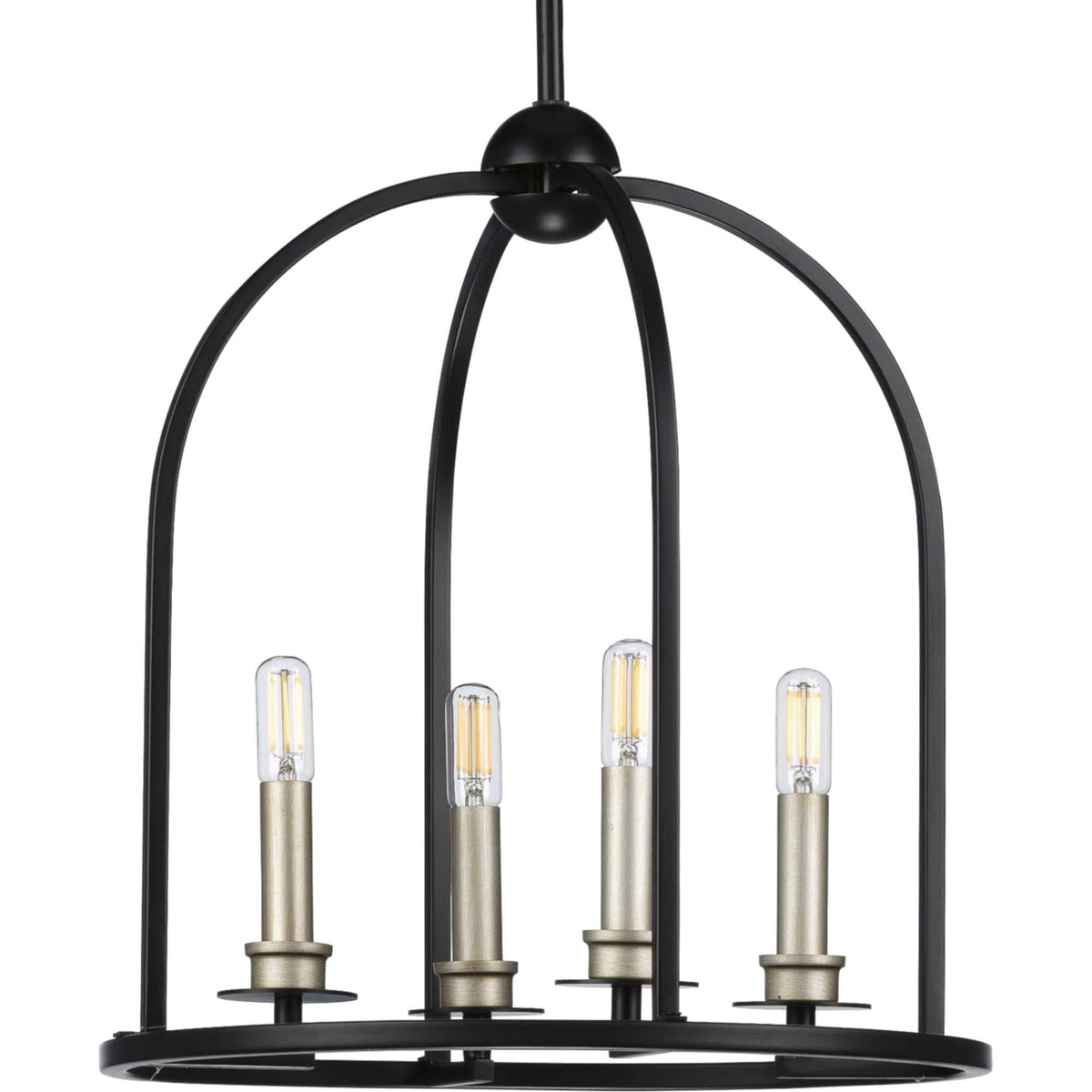 Progress Lighting Seneca 4-Light Matte Black Farmhouse Lantern Medium Hanging Pendant Light