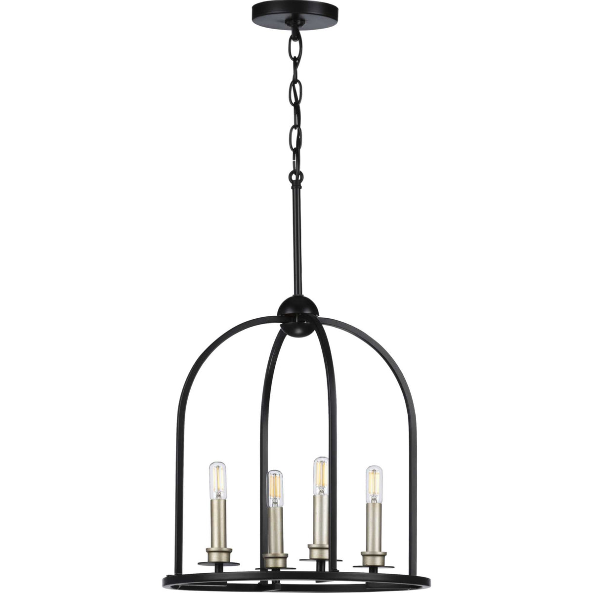 Progress Lighting Seneca 4-Light Matte Black Farmhouse Lantern Medium Hanging Pendant Light