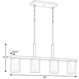 Progress Lighting Mast 4-Light Brushed Nickel Farmhouse Etched Glass Linear Large Hanging Kitchen Island Light