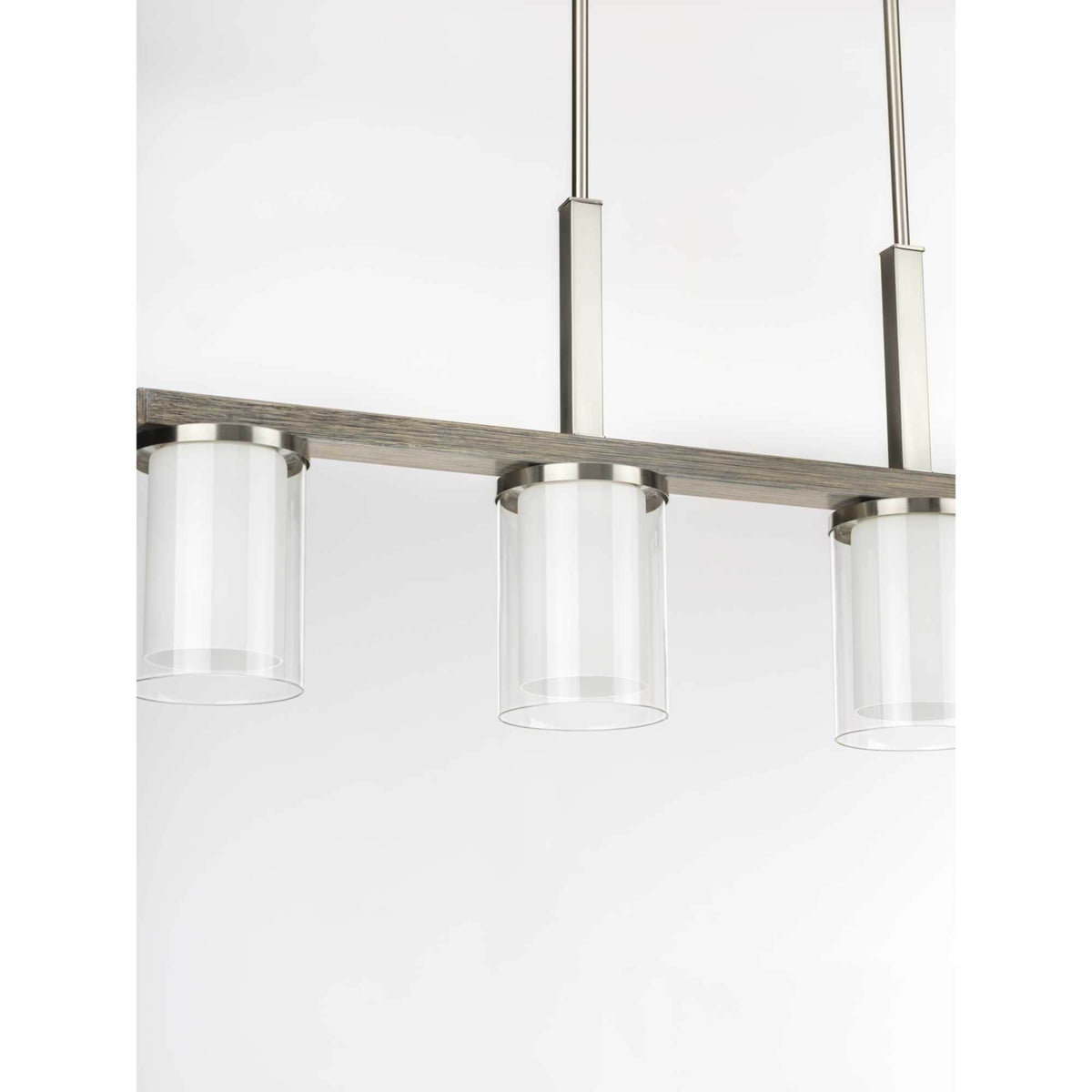 Progress Lighting Mast 4-Light Brushed Nickel Farmhouse Etched Glass Linear Large Hanging Kitchen Island Light