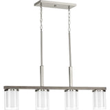 Progress Lighting Mast 4-Light Brushed Nickel Farmhouse Etched Glass Linear Large Hanging Kitchen Island Light