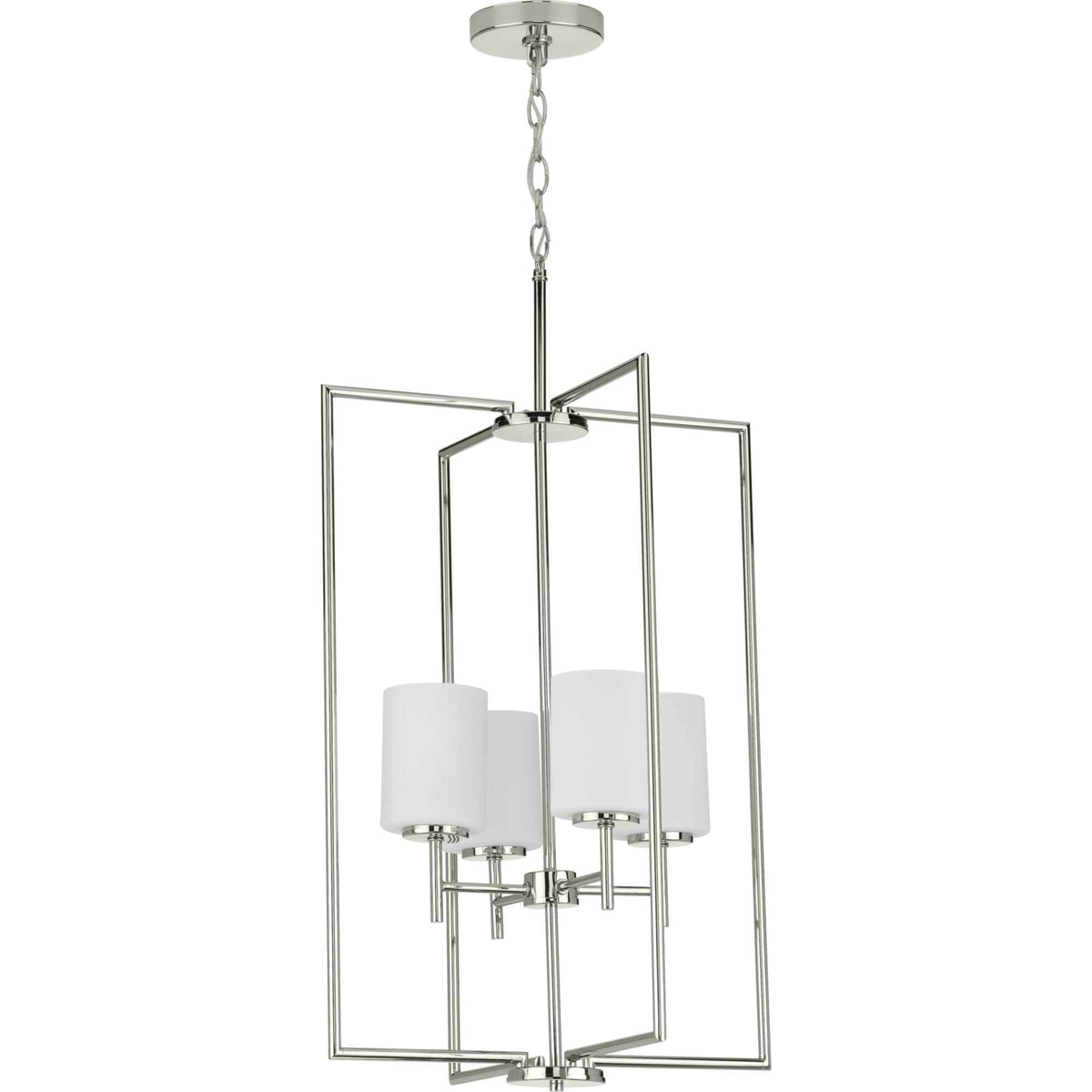 Progress Lighting Replay 4-Light Polished Nickel Modern/Contemporary Etched Glass Lantern Medium Hanging Pendant Light