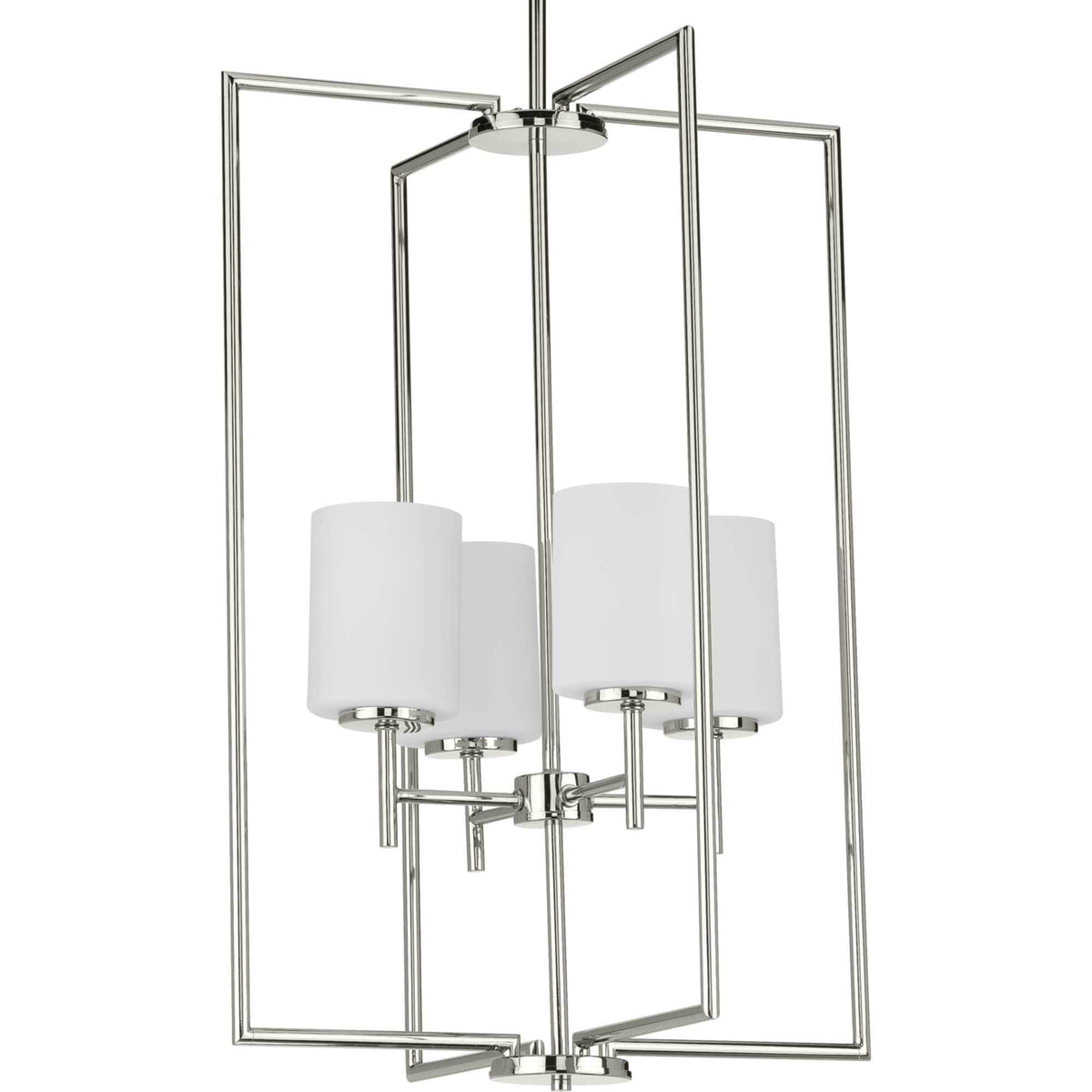 Progress Lighting Replay 4-Light Polished Nickel Modern/Contemporary Etched Glass Lantern Medium Hanging Pendant Light