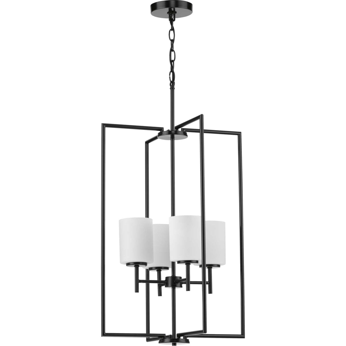 Progress Lighting Replay 4-Light Textured Black Modern/Contemporary Etched Glass Lantern Medium Hanging Pendant Light