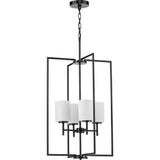 Progress Lighting Replay 4-Light Textured Black Modern/Contemporary Etched Glass Lantern Medium Hanging Pendant Light