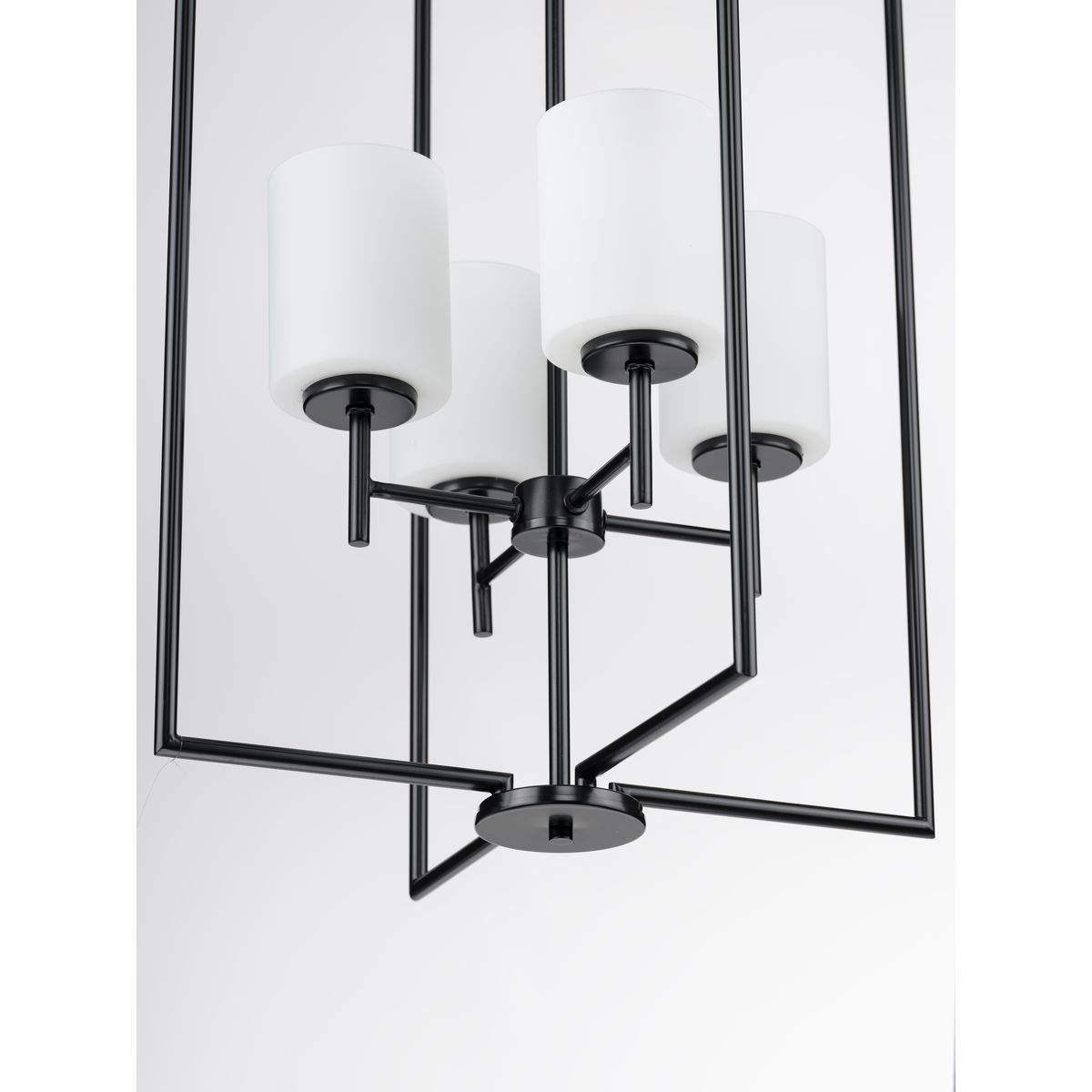 Progress Lighting Replay 4-Light Textured Black Modern/Contemporary Etched Glass Lantern Medium Hanging Pendant Light