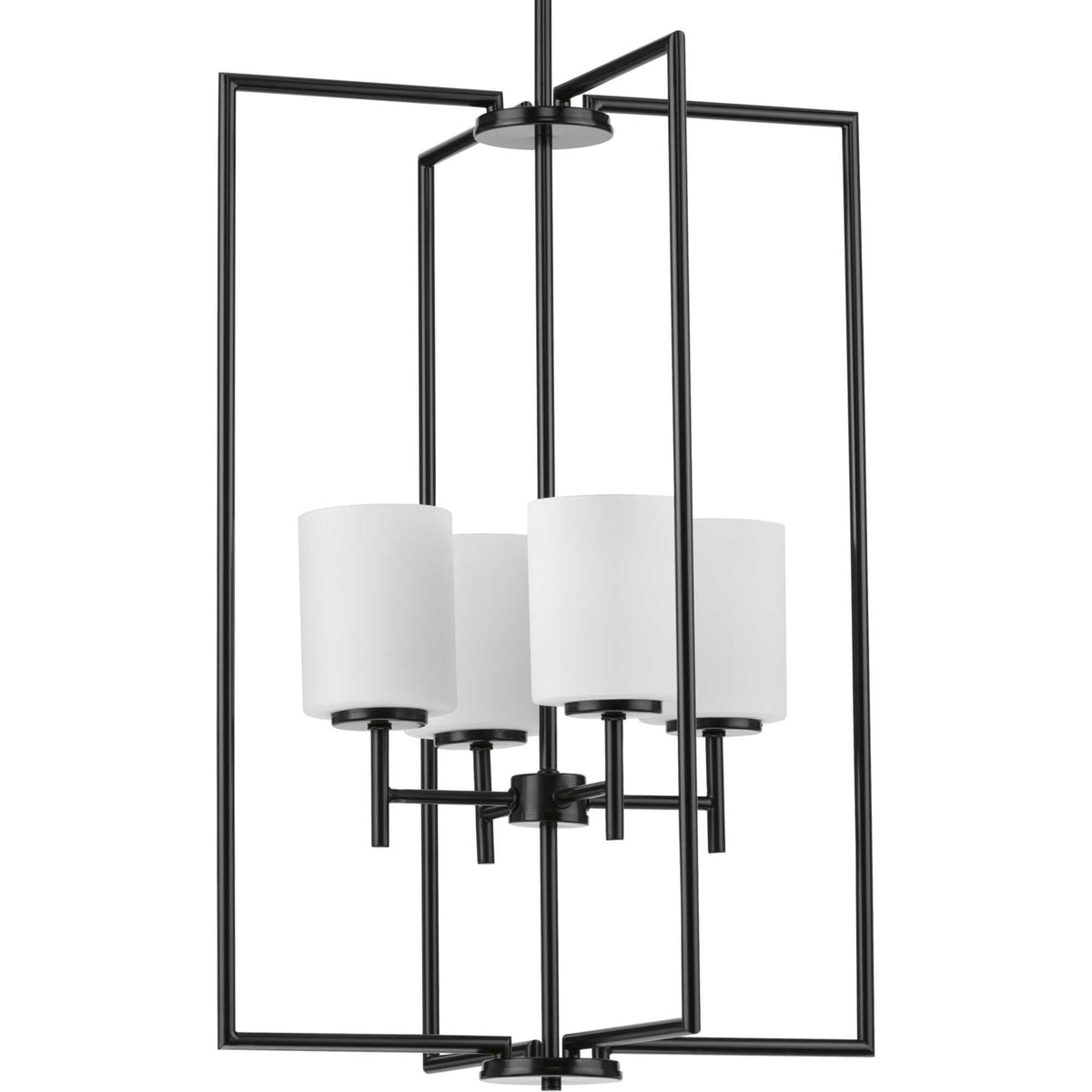 Progress Lighting Replay 4-Light Textured Black Modern/Contemporary Etched Glass Lantern Medium Hanging Pendant Light