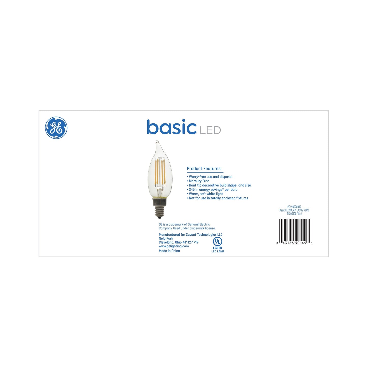 GE Basic 60-Watt EQ CAC/CA10 Soft White Dimmable LED Decorative Light Bulbs, Candelabra Base (12-Pack)