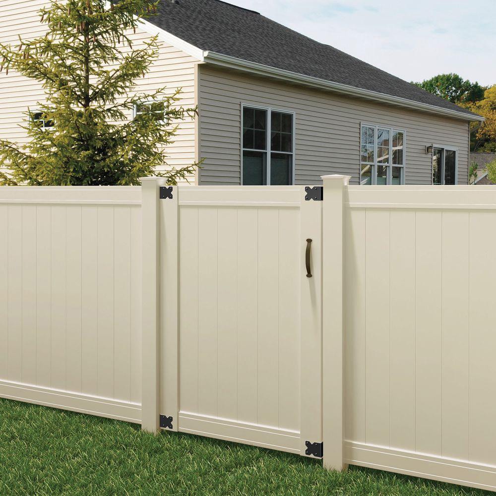 Outdoor Essentials Pro Series 6-ft H x 4-ft W Tan Privacy Vinyl Flat-top Fence Gate Kit (Unassembled)