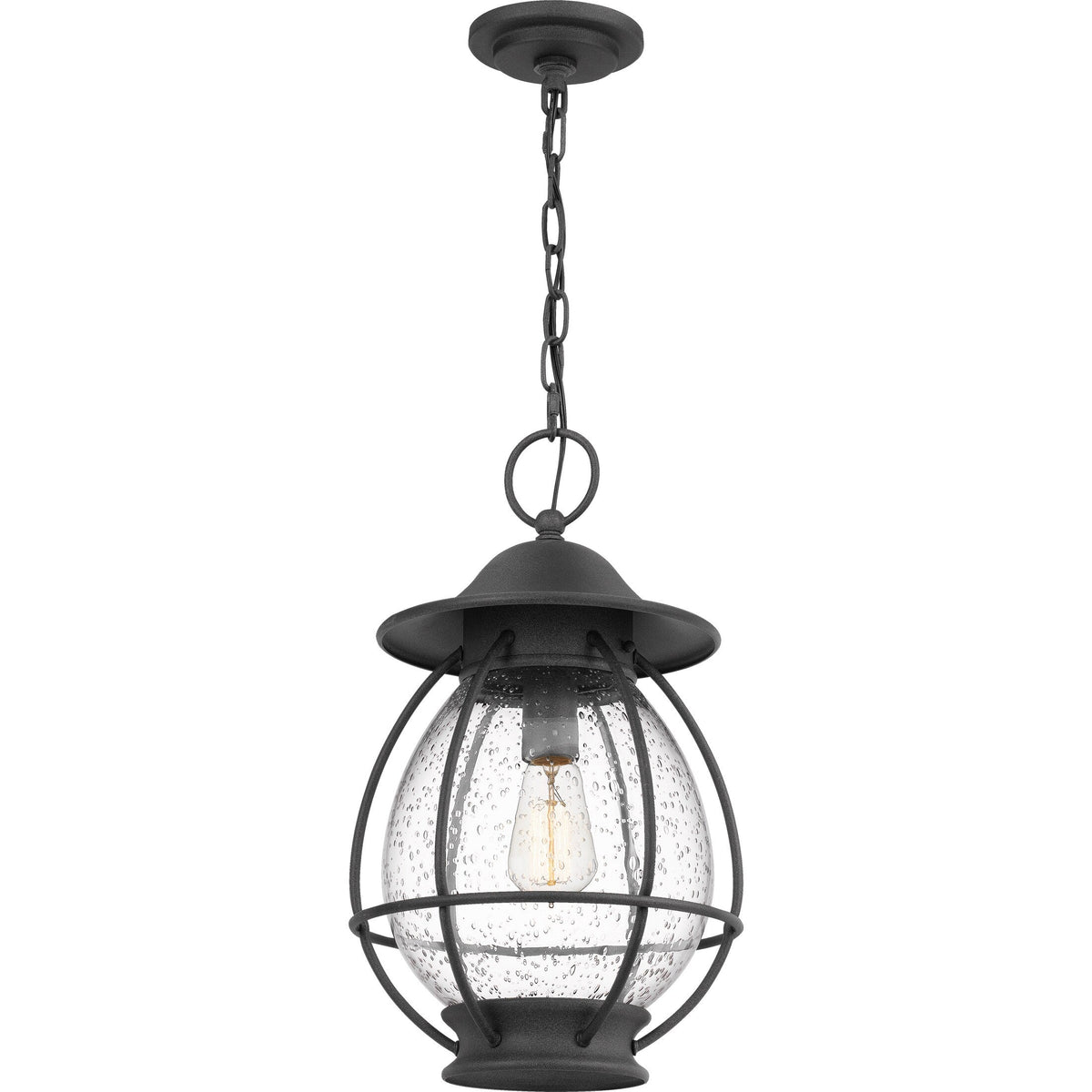 Quoizel Boston Mottled Black Transitional Seeded Glass Lantern Pendant Light