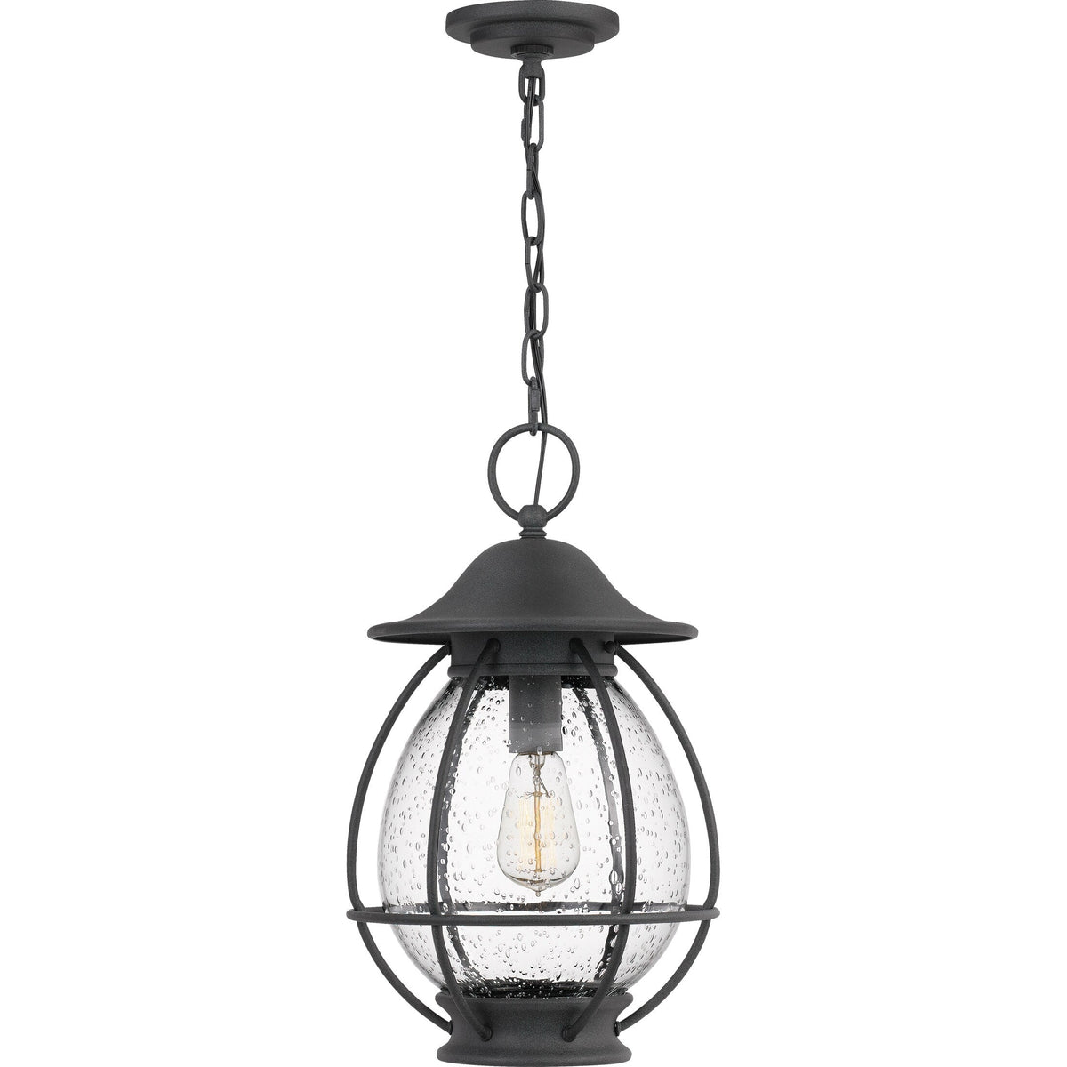 Quoizel Boston Mottled Black Transitional Seeded Glass Lantern Pendant Light