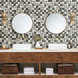 American Olean Genuine Stone Moroccan Black and White 12-in x 12-in Glazed Natural Travertine Mosaic Wall Tile (0.97-sq ft)