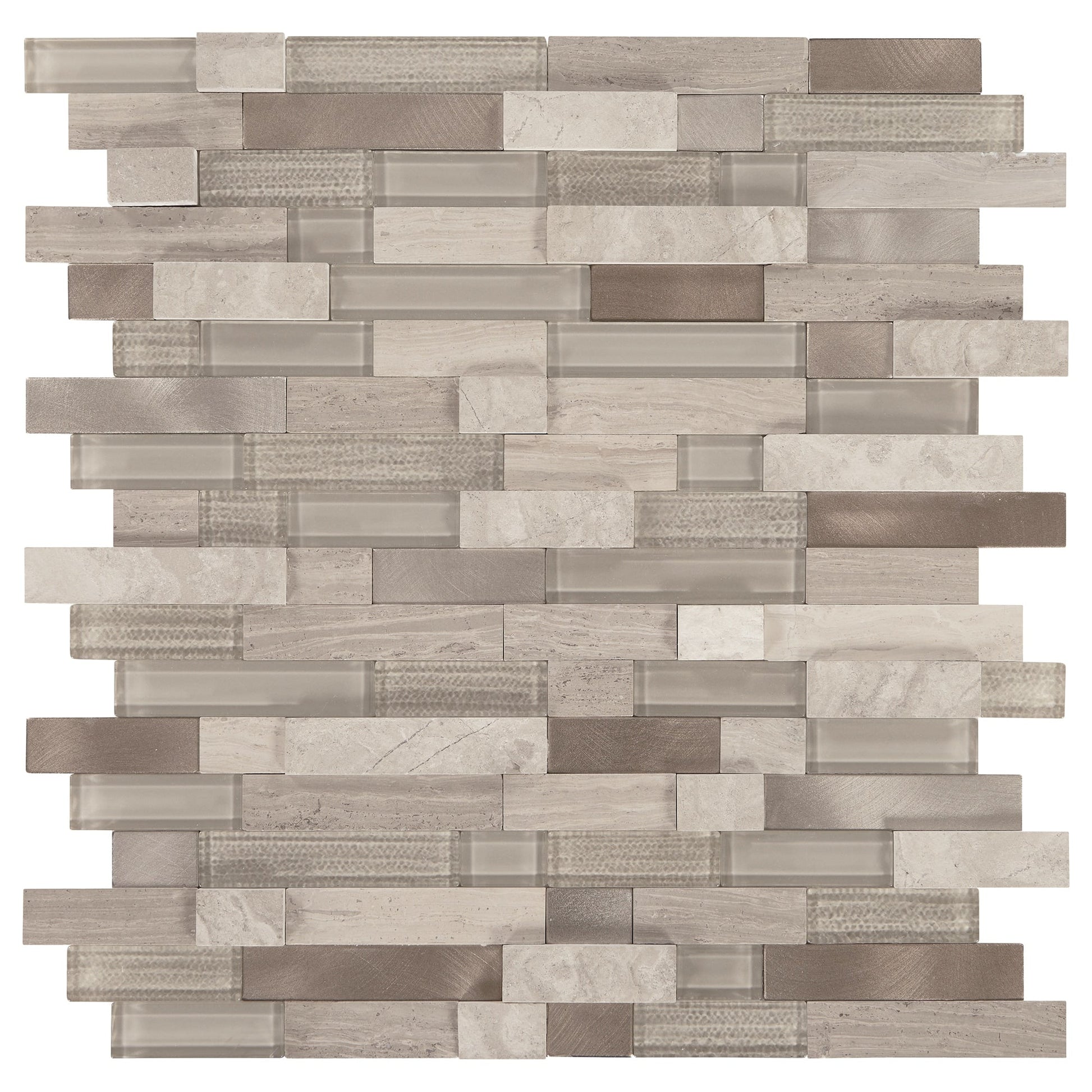 Daltile Genuine Stone Fusion Taupe 11-in x 11-in Multi-finish Glass Multi-shaped Mosaic Wall Tile product image