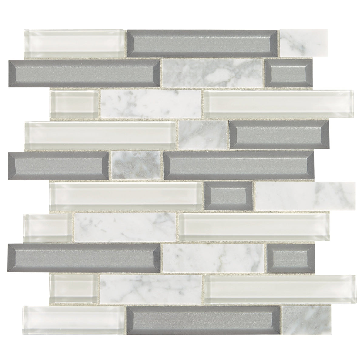 Daltile Genuine Stone Cloud Gray 11-in x 13-in Multi-finish Glass Multi-shaped Mosaic Wall Tile product image