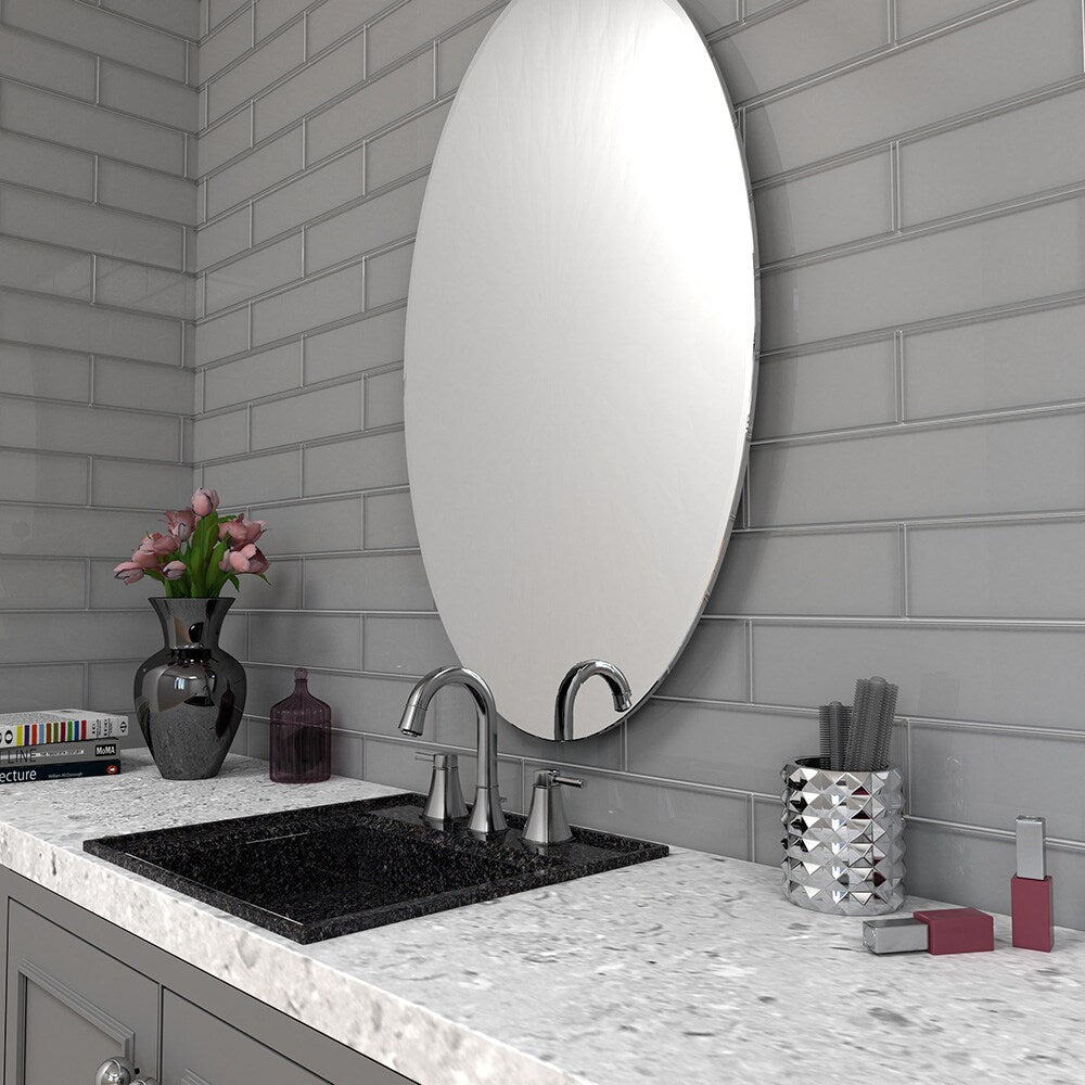 Elida Ceramica Gray 3-in x 12-in Glossy Glass Subway Wall Tile