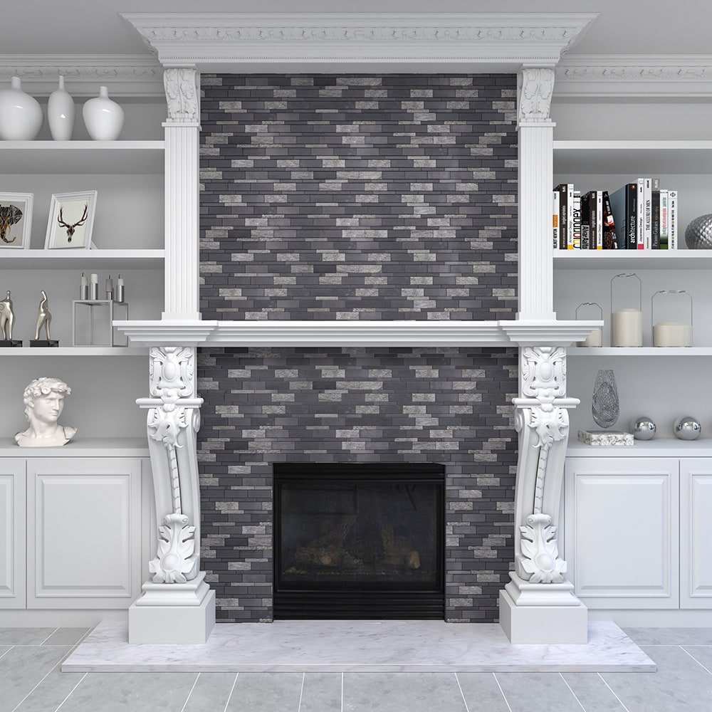 Elida Ceramica Dark Mountain 12-in x 12-in Crackled Ceramic/Stone Slate Linear Mosaic Wall Tile