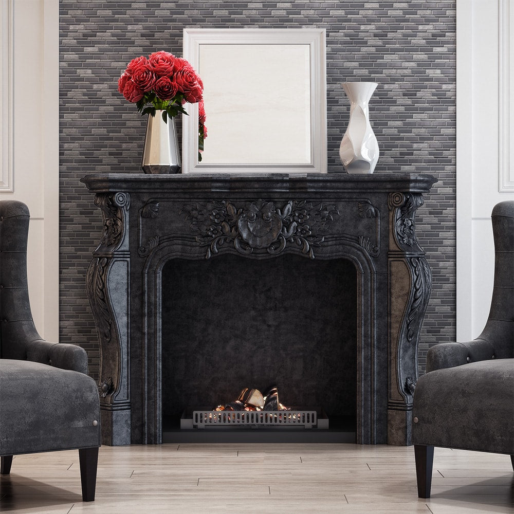 Elida Ceramica Dark Mountain 12-in x 12-in Crackled Ceramic/Stone Slate Linear Mosaic Wall Tile