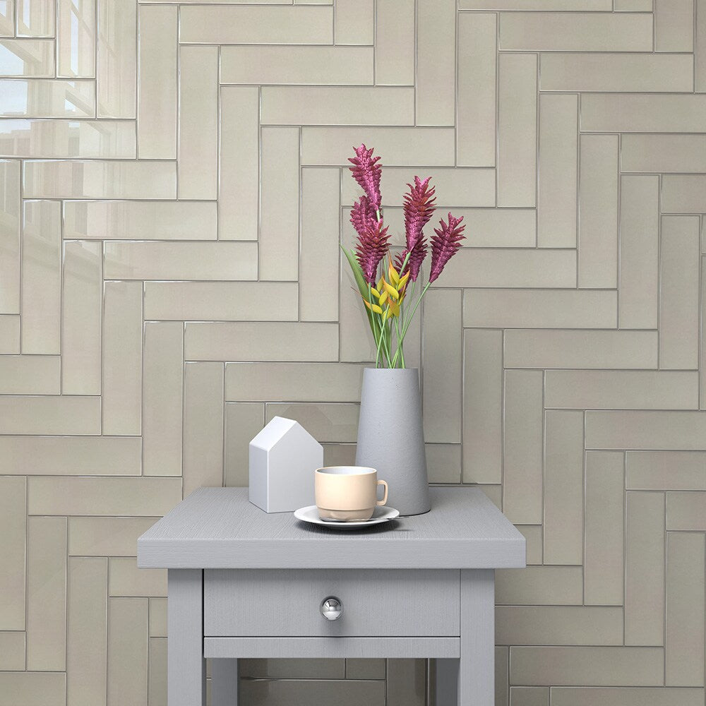 Elida Ceramica 3x12 Beige Glossy Glass Subway Wall Tile, 3-in x 12-in