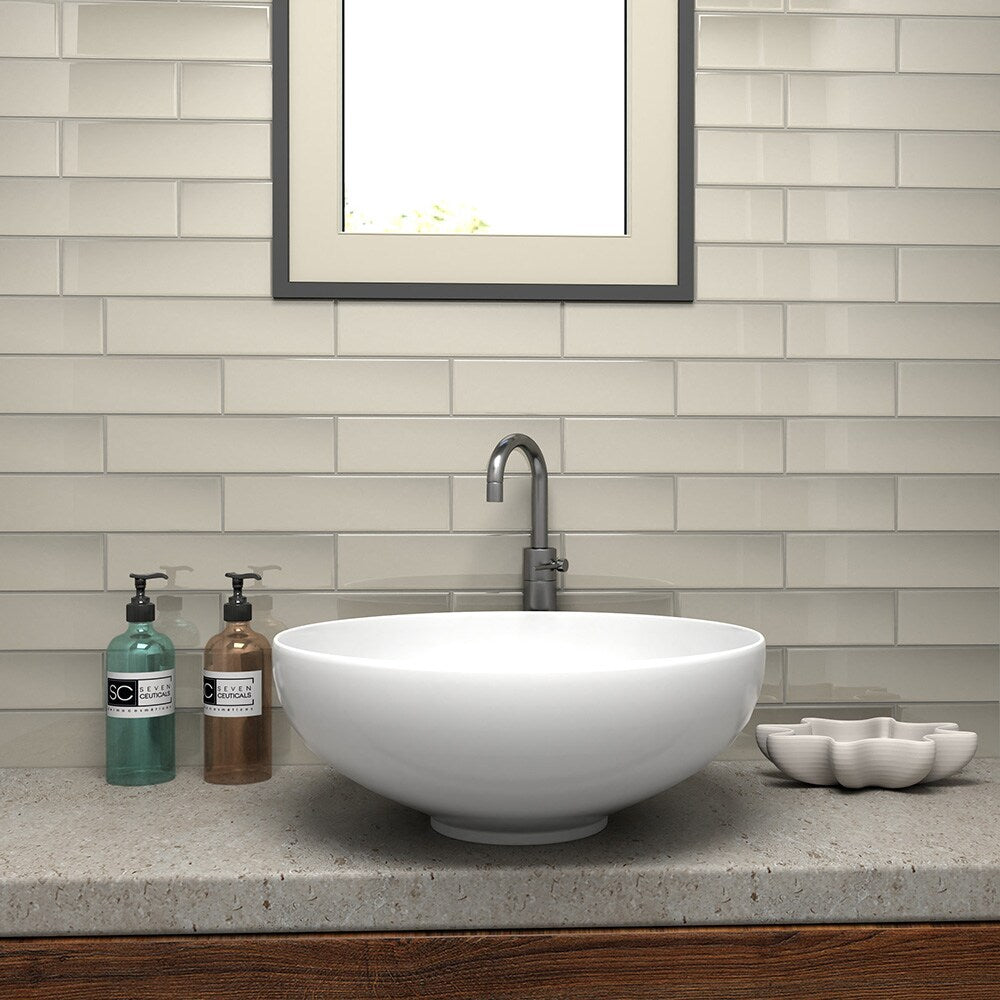 Elida Ceramica 3x12 Beige Glossy Glass Subway Wall Tile, 3-in x 12-in