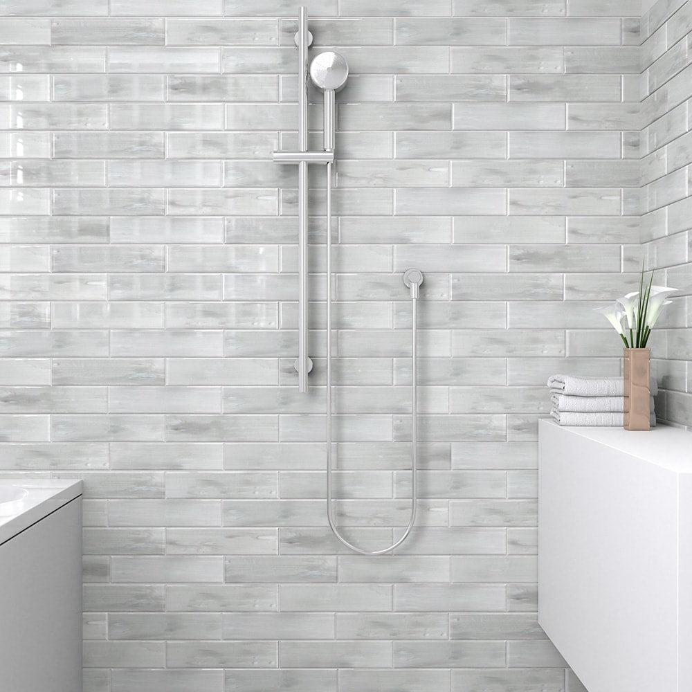 Elida Ceramica White 3-in x 12-in Glossy Glass Subway Wall Tile