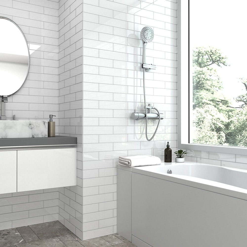 Elida Ceramica 3x12 Super White Glossy Glass Subway Wall Tile, 3-in x 12-in