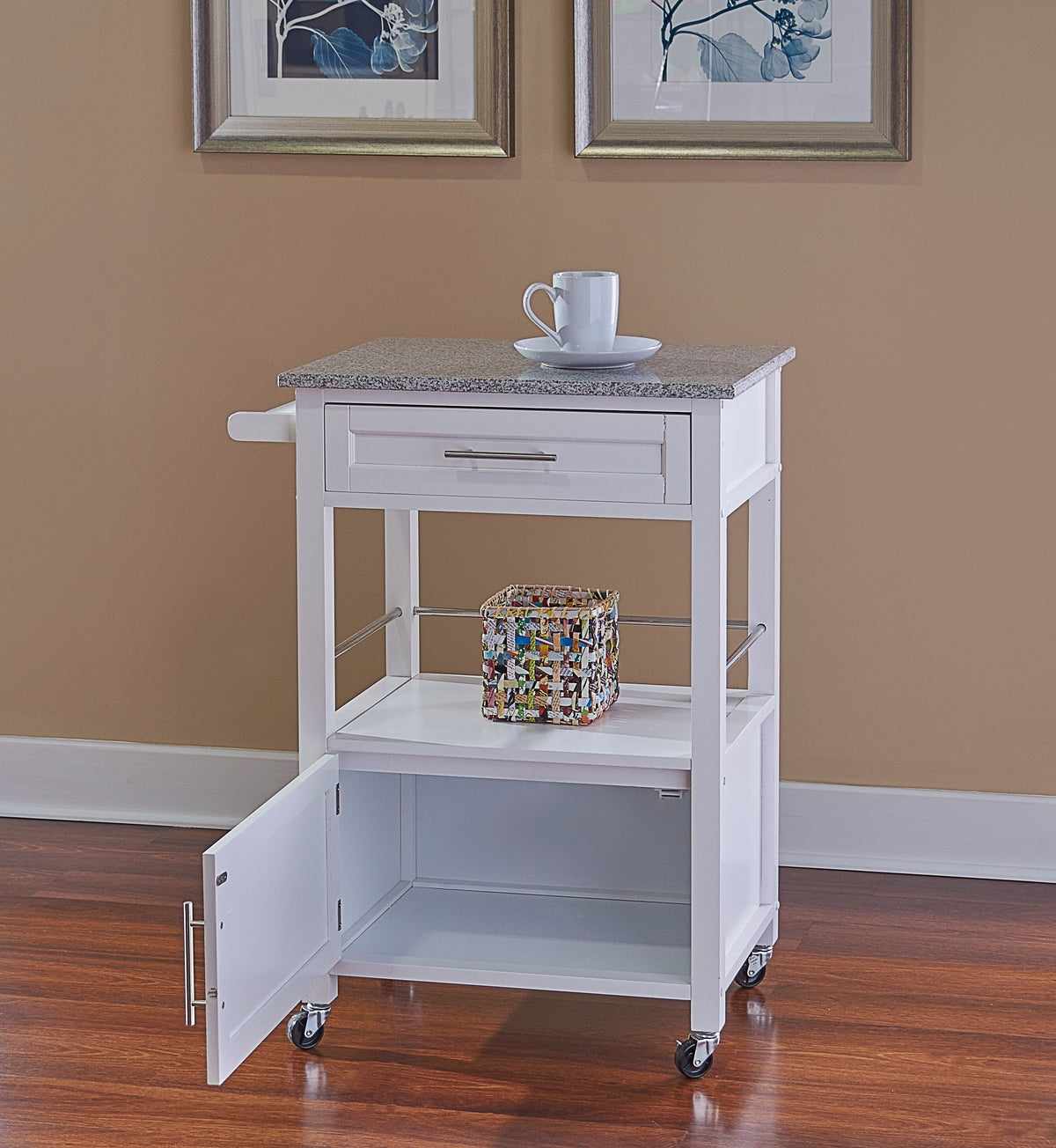 Linon White Wood Base with Mdf Granite Top Rolling Kitchen Cart (27-in x 18-in x 36-in)
