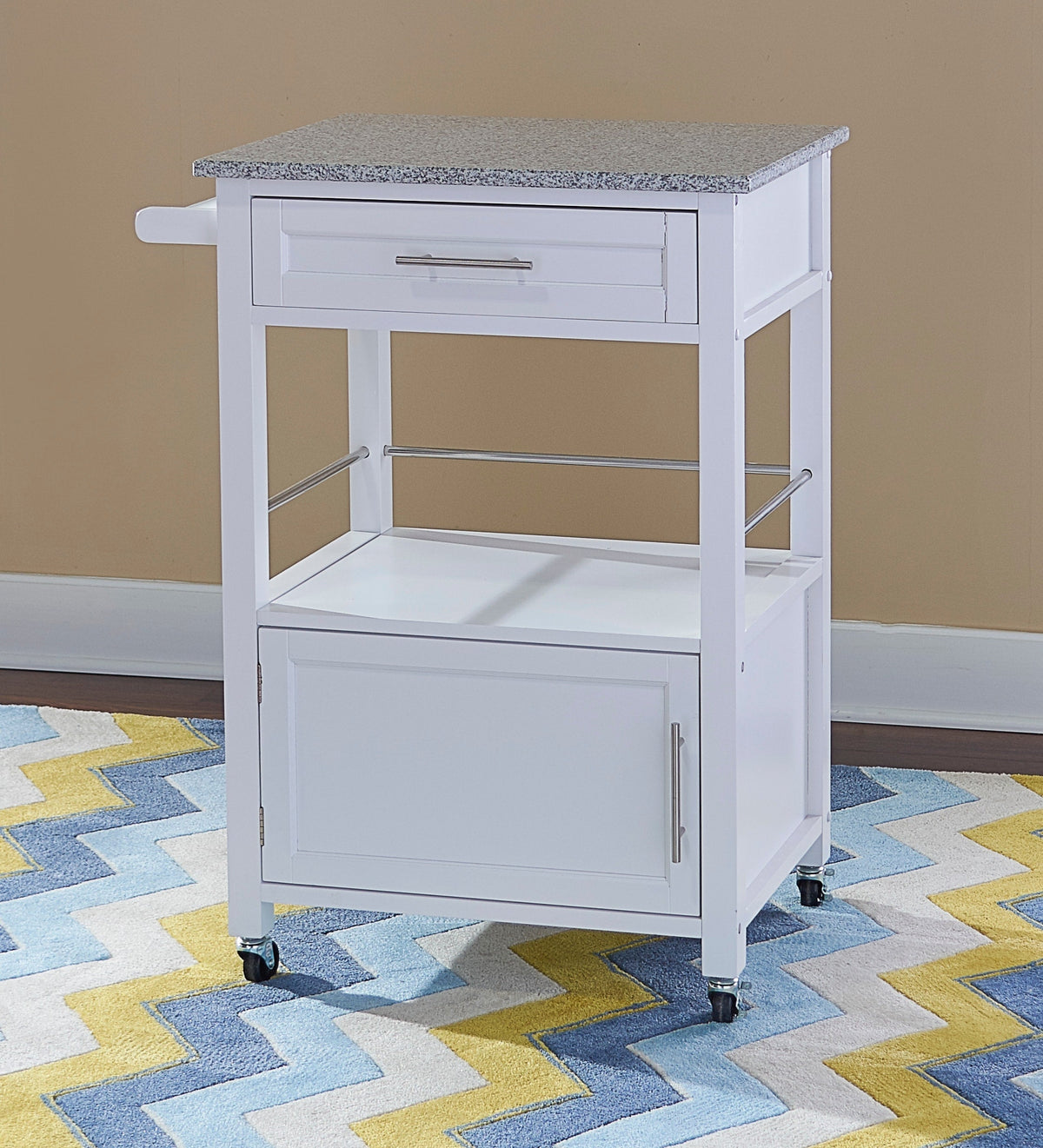 Linon White Wood Base with Mdf Granite Top Rolling Kitchen Cart (27-in x 18-in x 36-in)