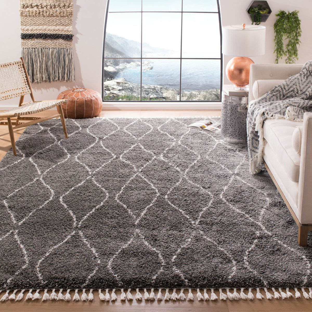 Safavieh Moroccan Fringe Shag Abasan 4 x 6 Gray/Ivory Indoor Trellis Moroccan Area Rug
