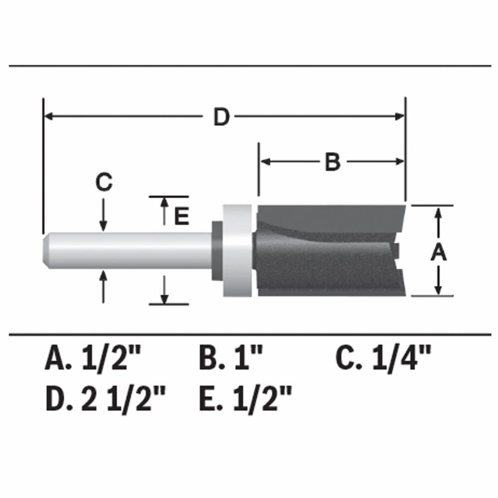Bosch 1/2-in x 1-in Carbide-Tipped Double-Flute Top-Bearing Straight Trim Router Bit