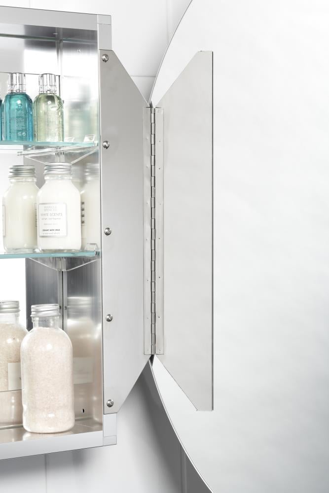 JACUZZI 21 in. x 31 in. Recessed or Surface-Mount Single-Door Oval Medicine Cabinet, Aluminum