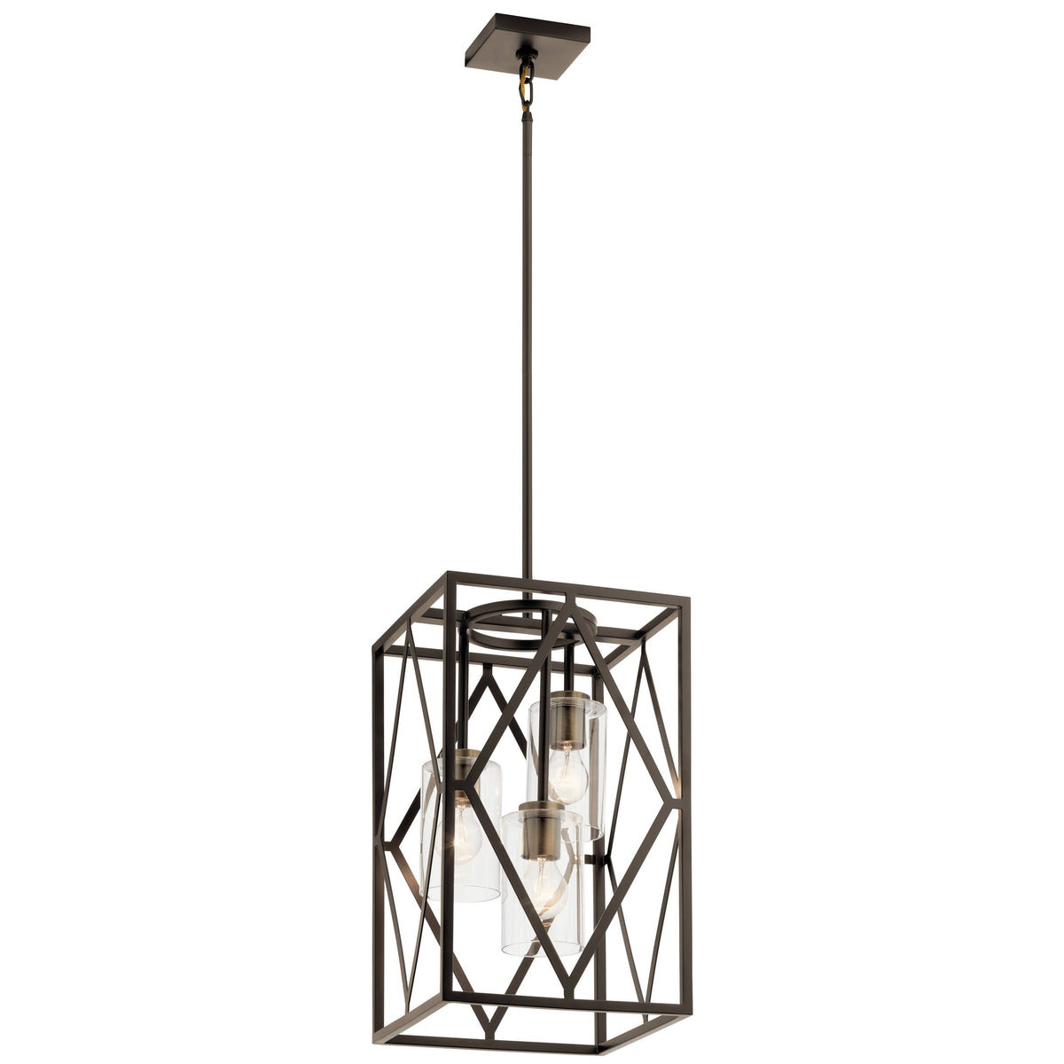 Kichler Solander 3-Light Olde Bronze Traditional Clear Glass Geometric Medium Hanging Pendant Light