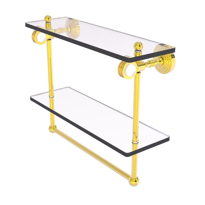 Allied Brass Pacific Grove Polished Brass 2-Tier Wall-Mount Bathroom Shelf with Towel Bar, 16 x 13 x 5 in.