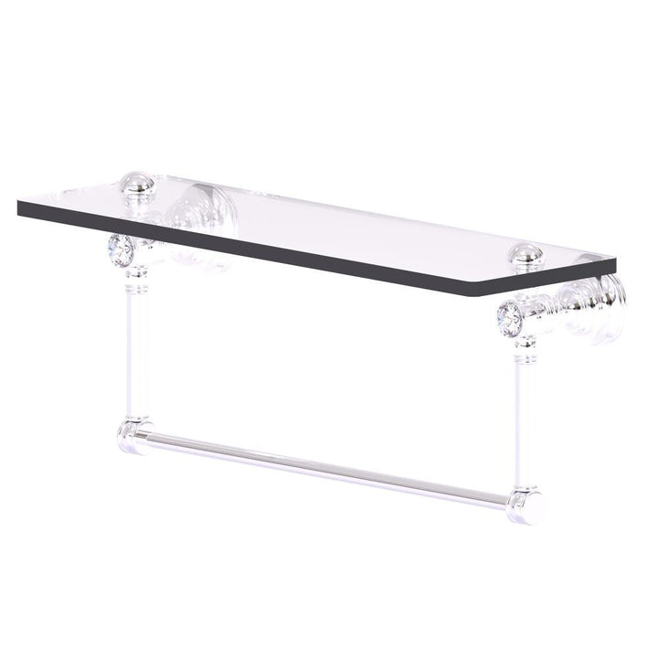 Allied Brass Carolina Crystal Polished Chrome 1-Tier Wall-Mount Bathroom Shelf with Towel Bar, 16-in Glass