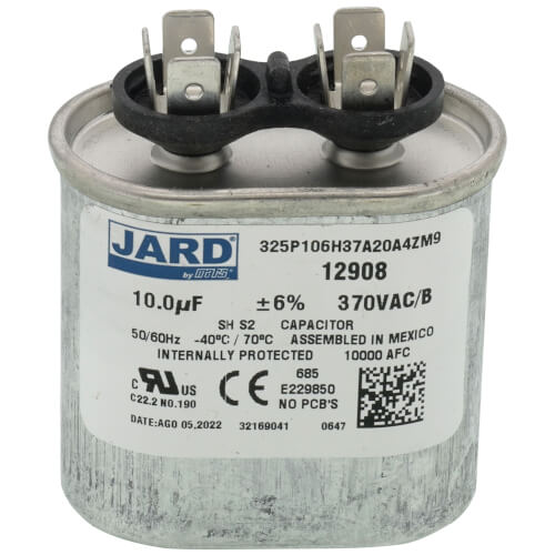 Heil Quaker (ICP) 1171108 capacitor - front view (Product Type: Capacitor; Voltage: 370V)
