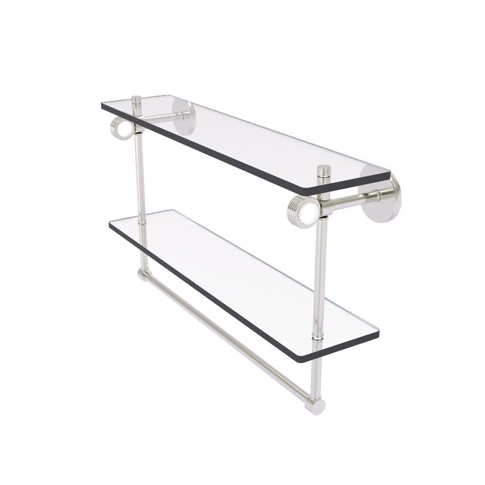 Allied Brass Clearview Satin Nickel 2-Tier Wall-Mount Bathroom Shelf with Towel Bar, 22 x 12.8 x 5 in