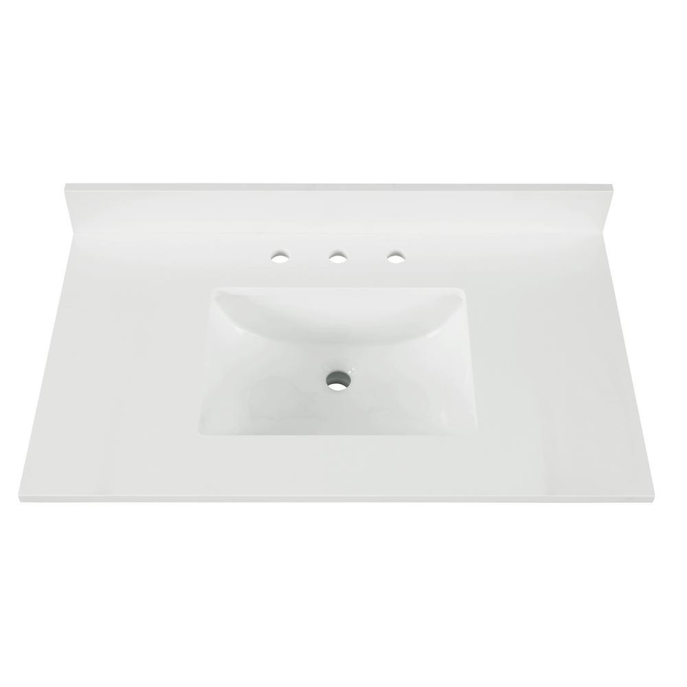 37 in. W x 22 in. D x 0.75 in. H Quartz Vanity Top in Snow White with White Basin - Super Arbor