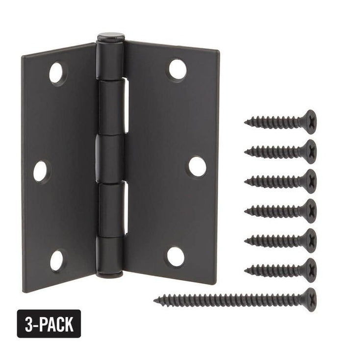 3-1/2 in. Matte Black Square Corner Smooth Action Hinge (3-Pack)