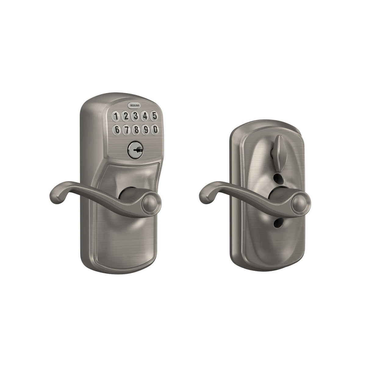 Schlage Plymouth Bright Brass Keypad Lever with Flair Lever Featuring Flex-Lock