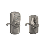 Schlage Plymouth Aged Bronze Keypad Lever with Flair Lever, Flex-Lock Electronic Door Lock