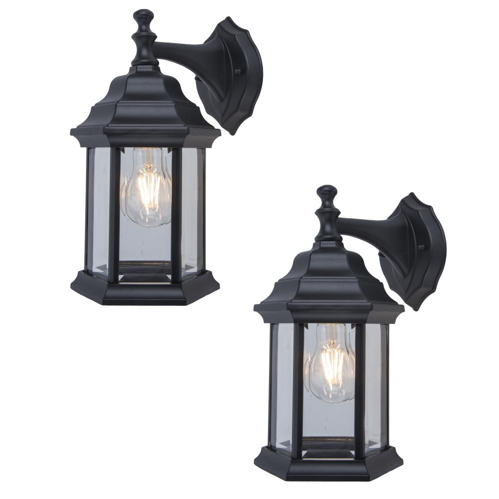 Project Source 2-Pack 11.81-in H Black Medium Base (E-26) Outdoor Wall Light