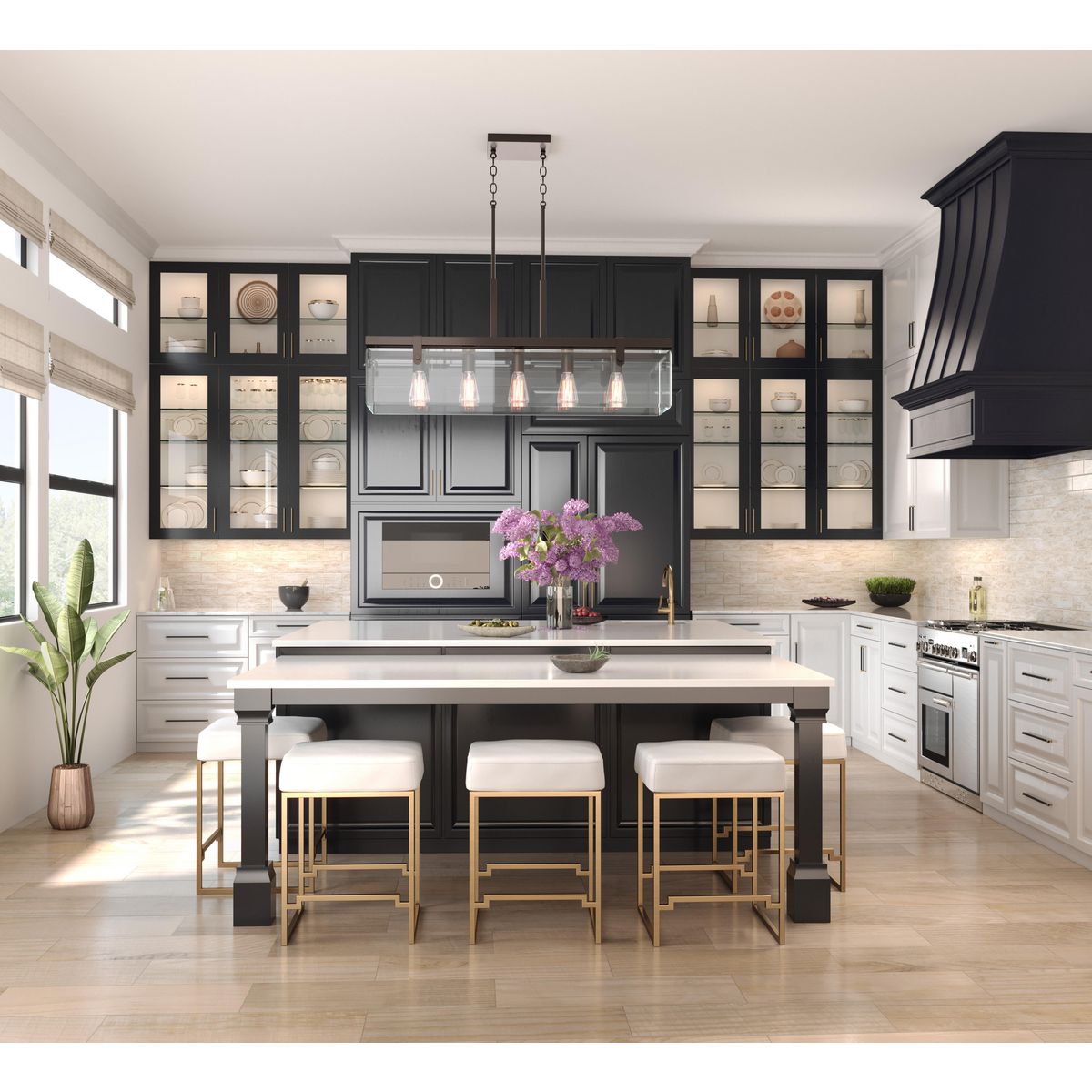 Progress Lighting Glayse 5-Light Antique Bronze Modern/Contemporary Clear Glass Linear Large Hanging Kitchen Island Light