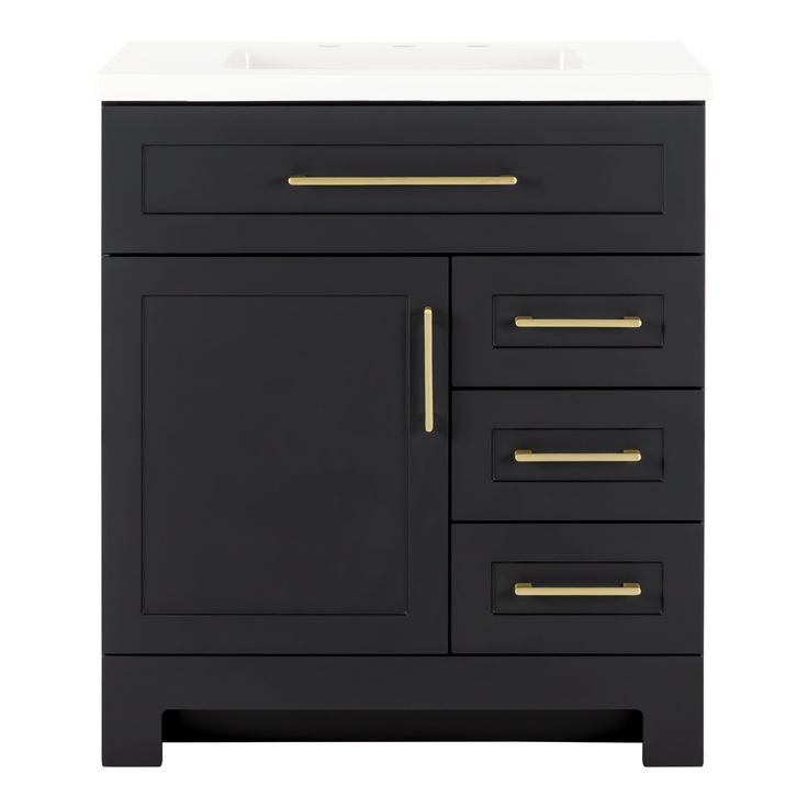 Style Selections Cauley 30-in Black Single Sink Bathroom Vanity with White Cultured Marble Top