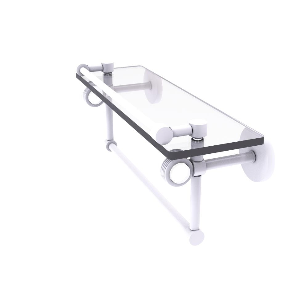 Allied Brass Clearview Matte White 16 x 6.7 x 5 in. 1-Tier Wall-Mount Bathroom Shelf with Towel Bar