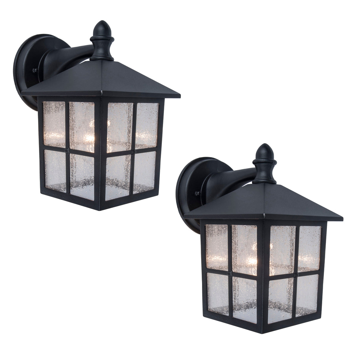 Project Source 2-Pack 8.77-in H Matte Black Outdoor Wall Lanterns, Medium Base (E-26) with Seeded Glass