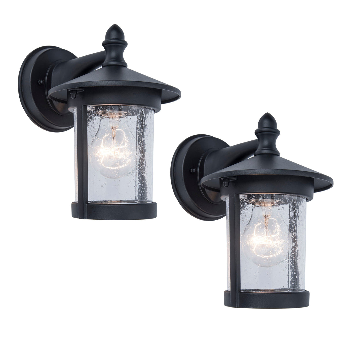 Project Source 2-Pack 8.78-in H Matte Black Outdoor Wall Lanterns with Seeded Glass, Medium Base (E-26)