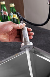 ANZZI Tycho Brushed Nickel 1-Handle Deck-Mount Pull-Out Kitchen Faucet, 15.75-in Height